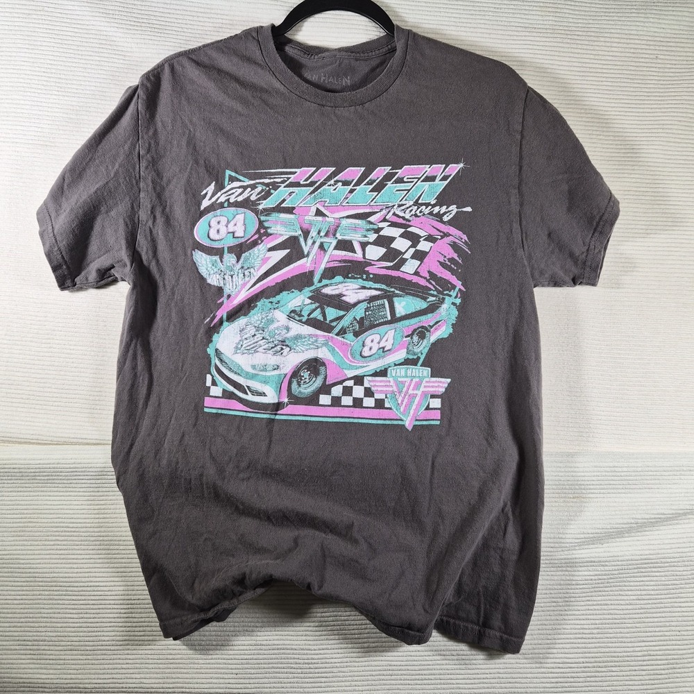 Van Halen Racing Graphic T-Shirt Women's Medium Gray 80s‎ Style
